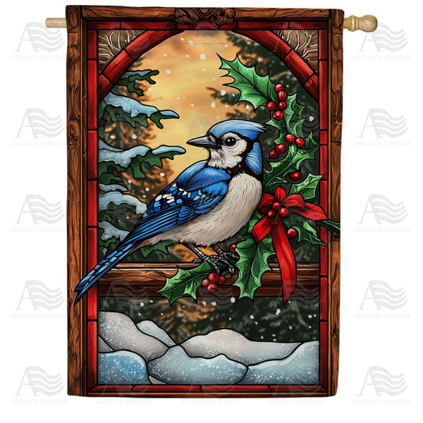 America Forever Winter Blue Jay Christmas House Flag