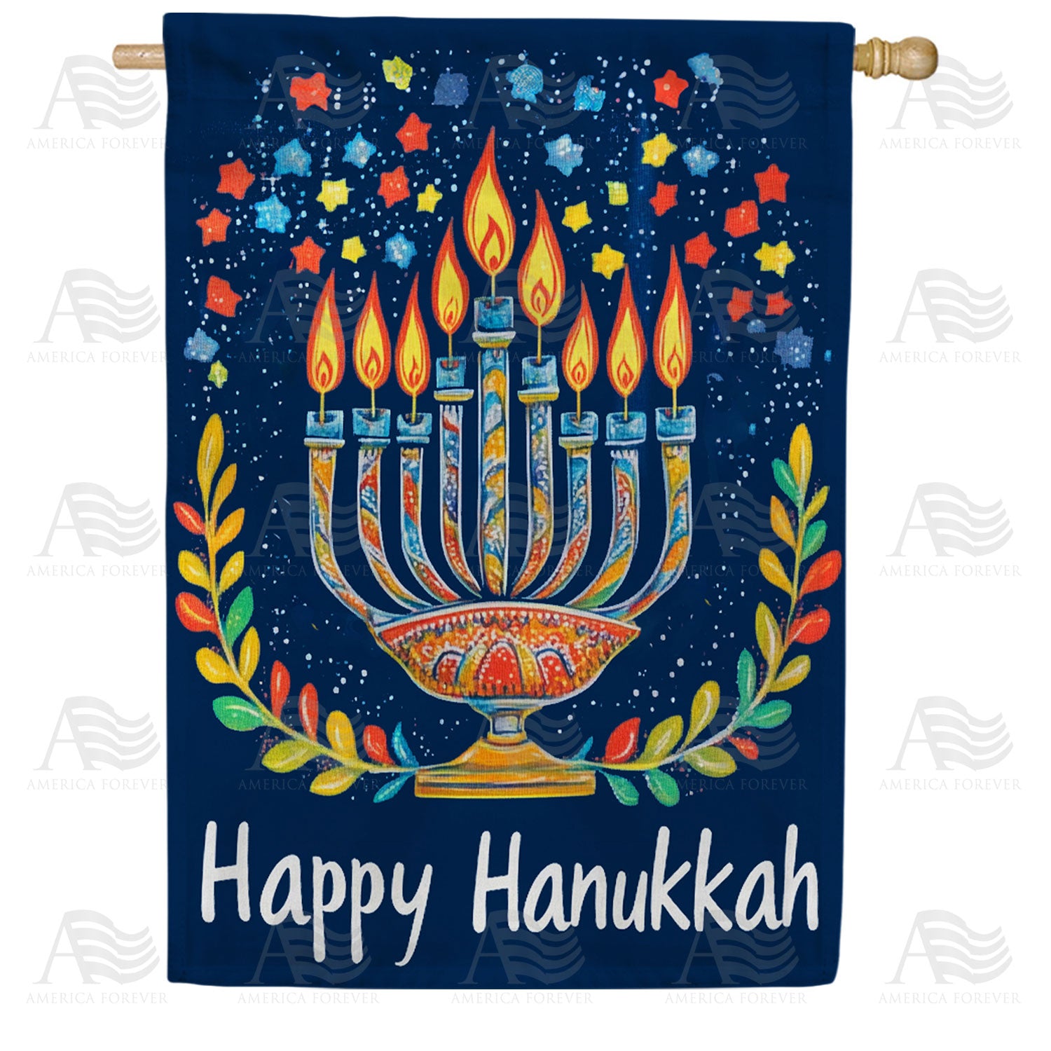 America Forever Festive Menorah Hanukkah House Flag