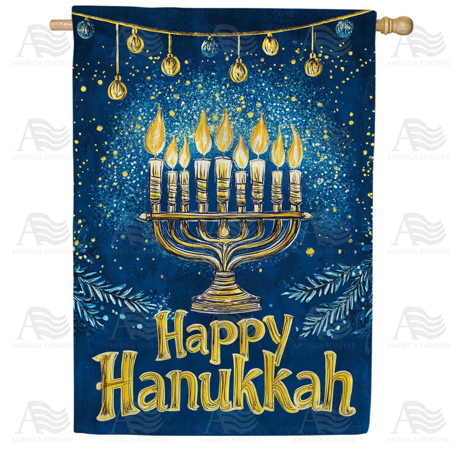 America Forever Blue & Gold Hanukkah Menorah House Flag