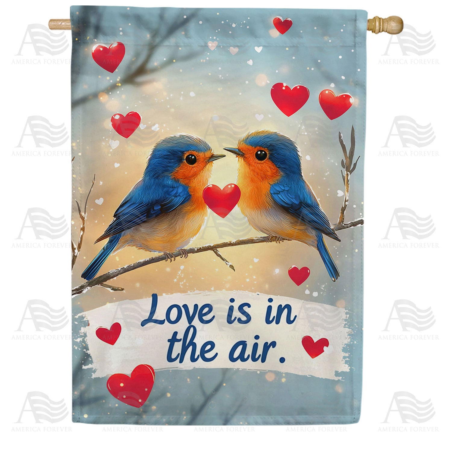 America Forever Bluebirds in Love Valentine House Flag