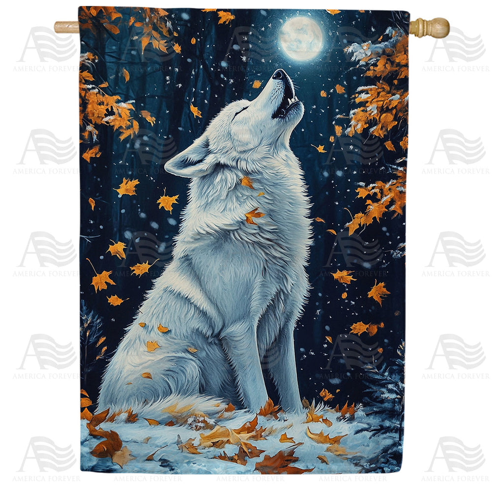 America Forever Howling Wolf Autumn Moon House Flag