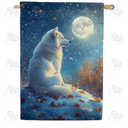 America Forever Peaceful Wolf Moonlight Autumn House Flag