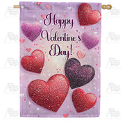 America Forever Happy Valentine's Day Glitter Hearts House Flag