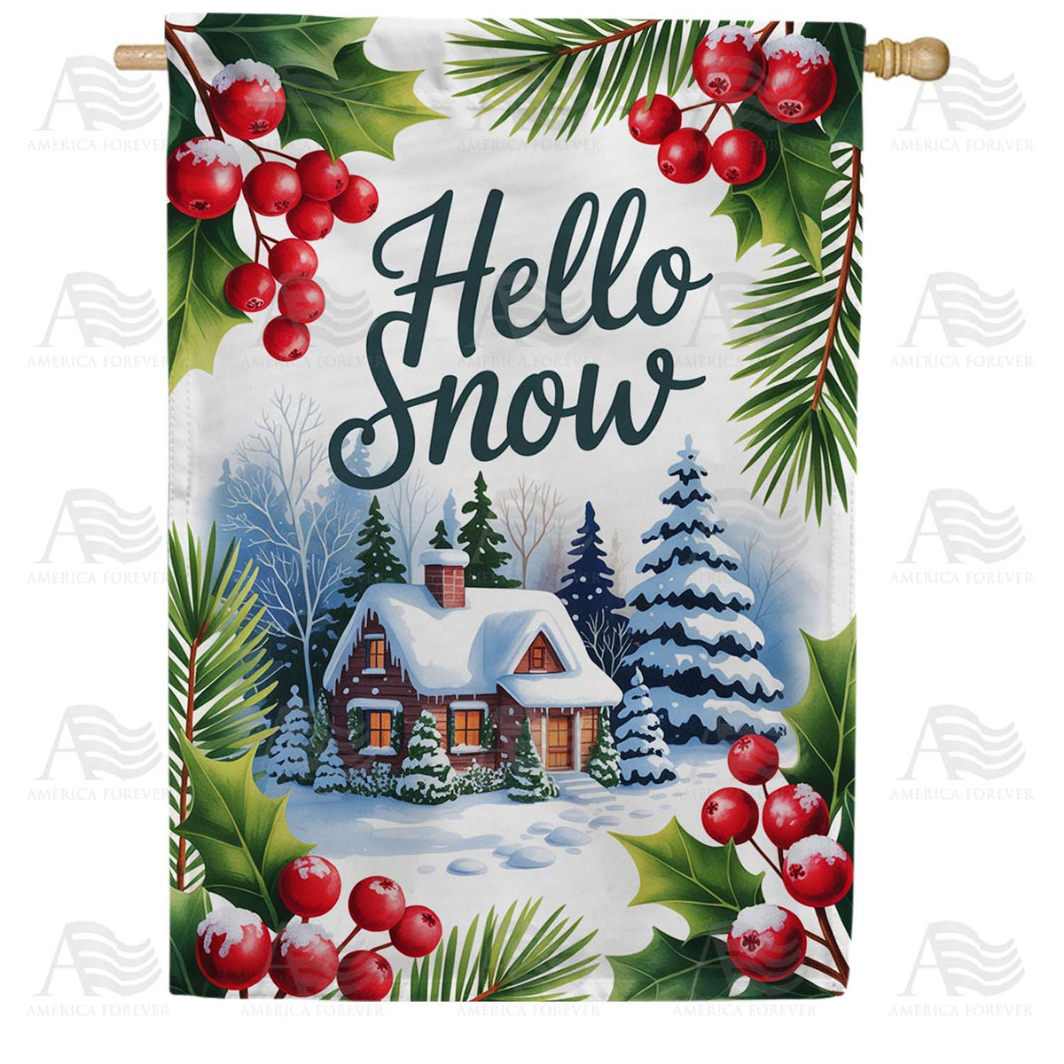 Hello Snow Winter House Flag