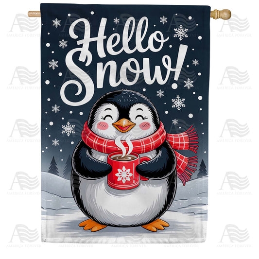 Hello Snow Penguin House Flag