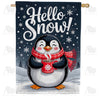 Hello Snow Penguin House Flag