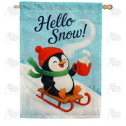 Hello Snow Penguin Sledding Winter House Flag