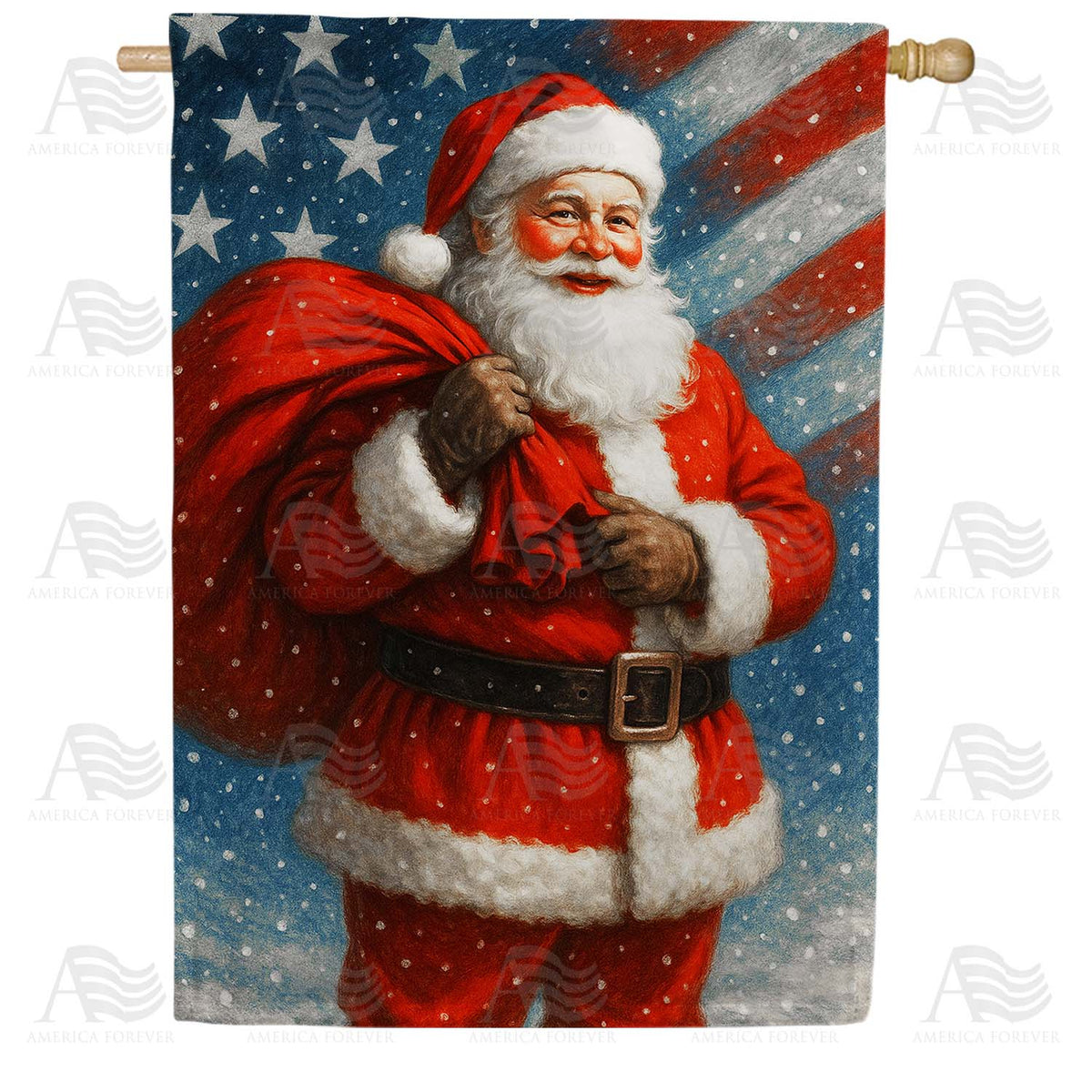 Patriotic Santa Claus House Flag