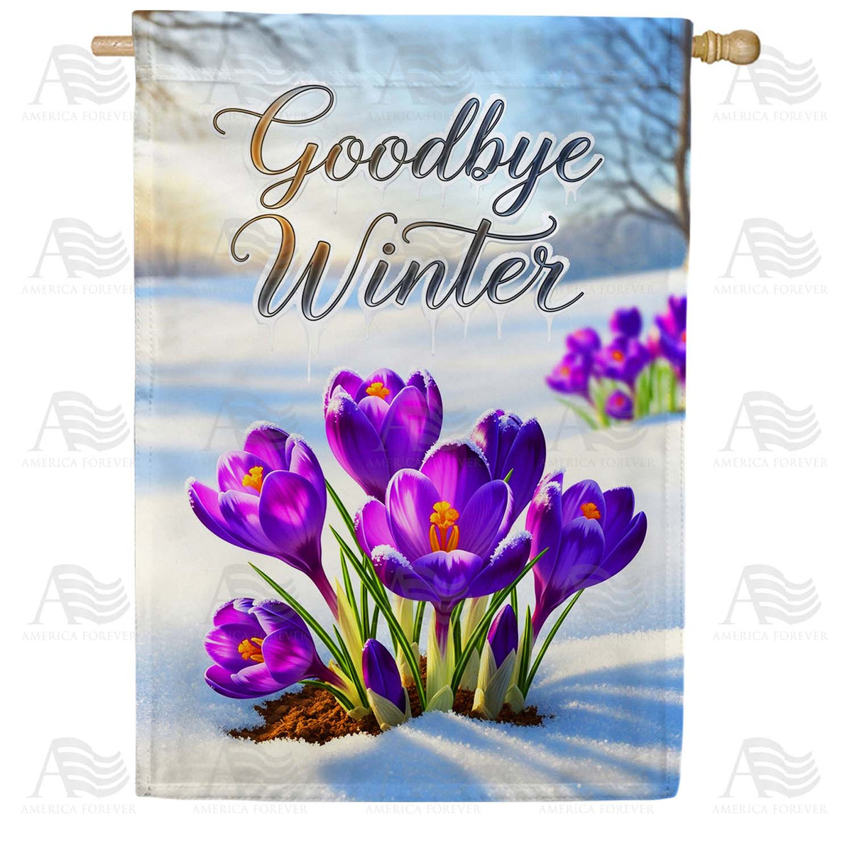 Goodbye Winter Crocus House Flag