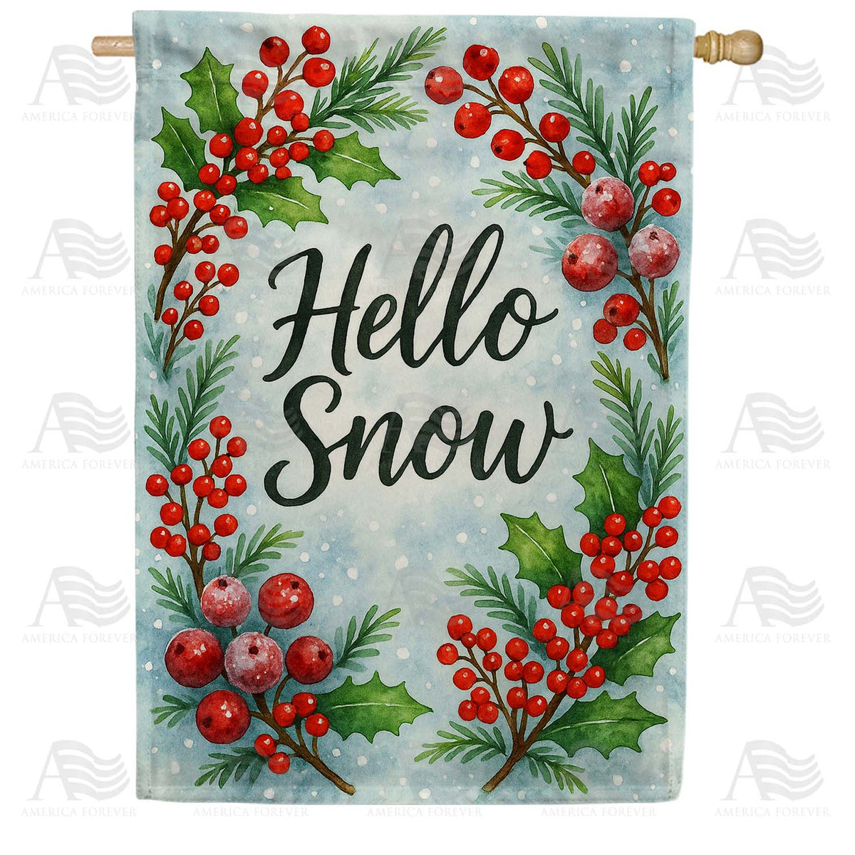 Winter Holly Berry Wreath House Flag