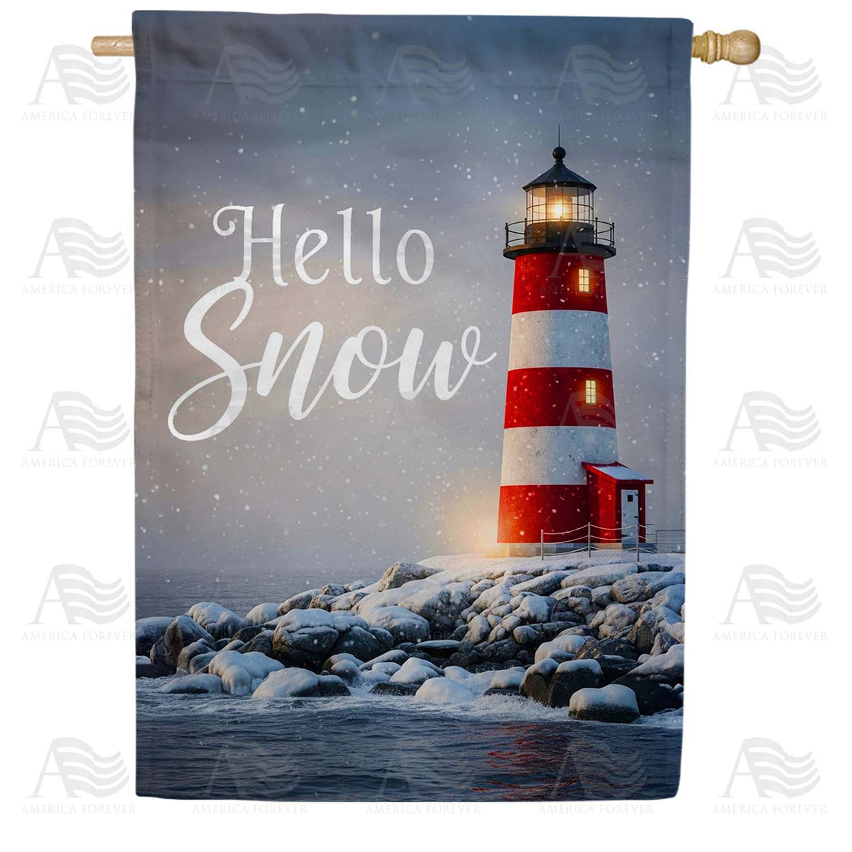 Hello Snow Lighthouse House Flag