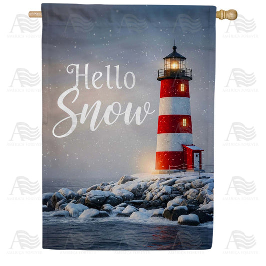 Hello Snow Lighthouse House Flag