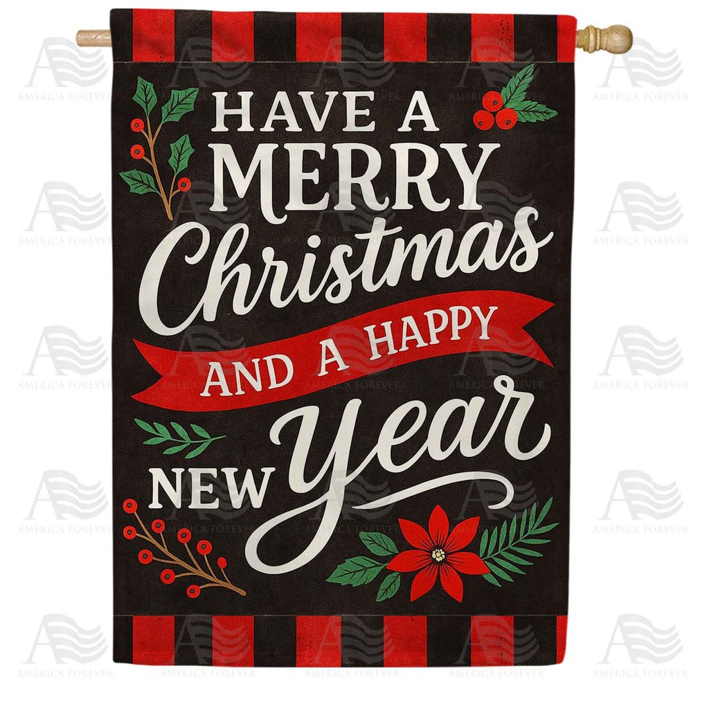 Merry Christmas Happy New Year House Flag