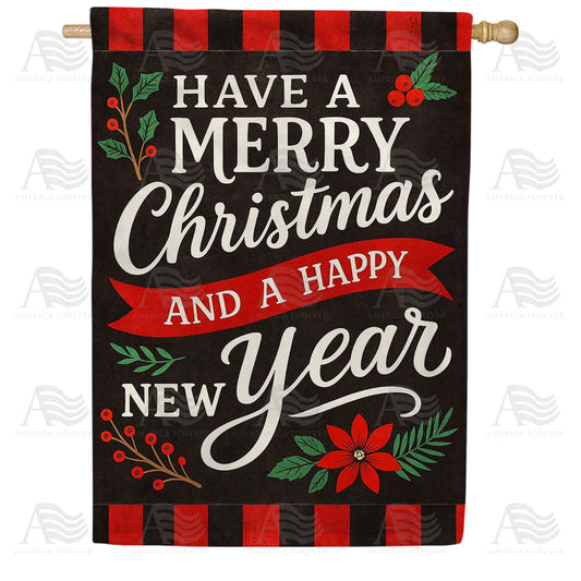 Merry Christmas Happy New Year House Flag
