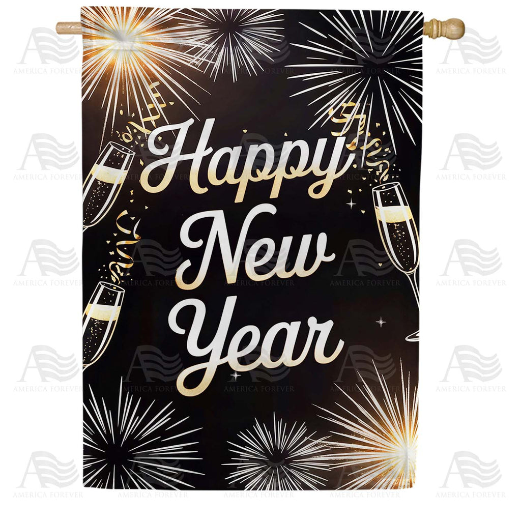 Happy New Year Champagne Celebration House Flag
