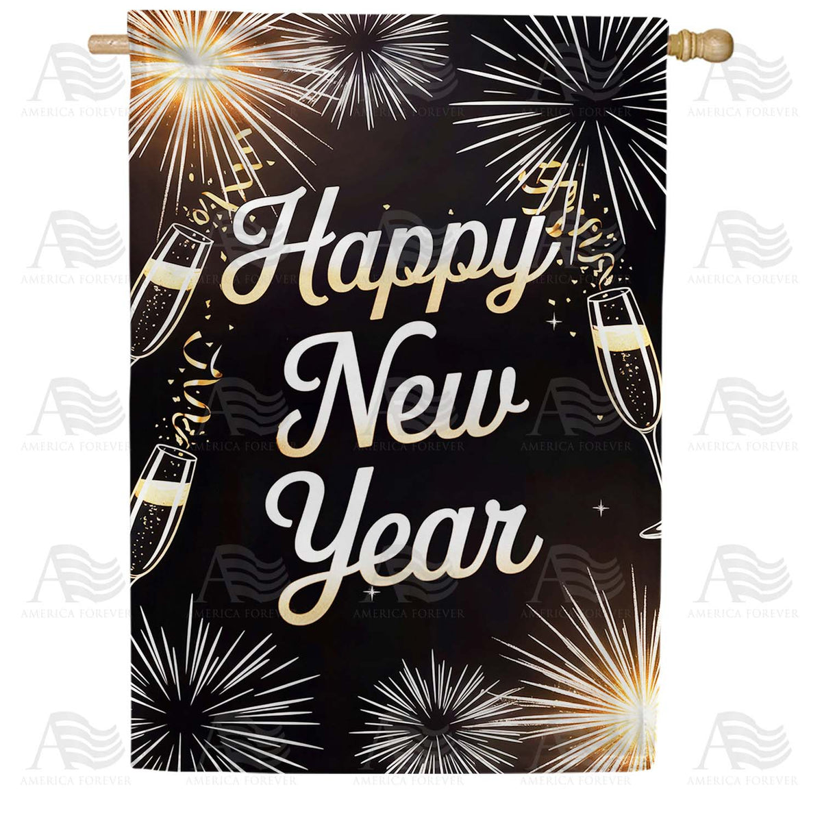 Happy New Year Champagne Celebration House Flag