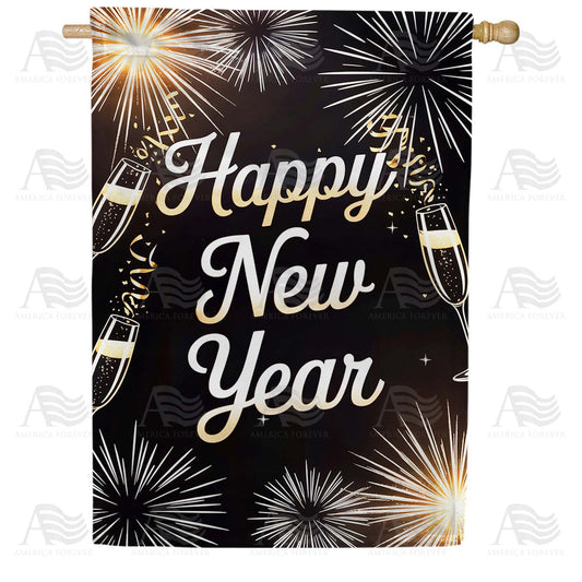 Happy New Year Champagne Celebration House Flag