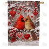Winter Cardinals Love Hearts House Flag