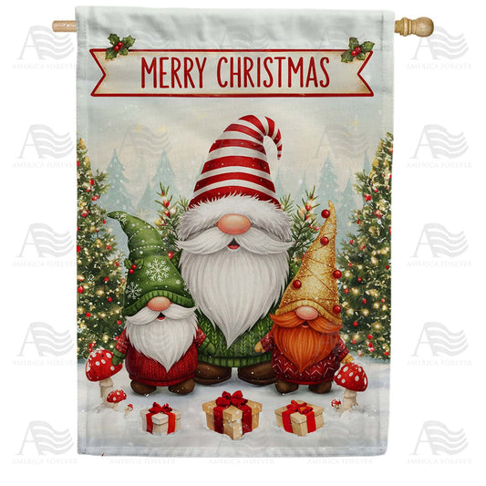 Merry Christmas Gnomes House Flag