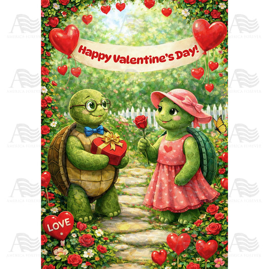 Happy Valentine's Day Turtle Couple Love House Flag