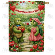 Happy Valentine's Day Turtle Couple Love House Flag