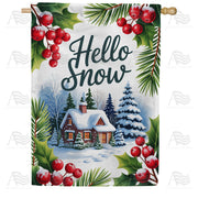 America Forever Hello Snow Winter Cottage Holly Berries House Flag