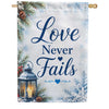 America Forever Love Never Fails Winter Lantern Snowflakes House Flag