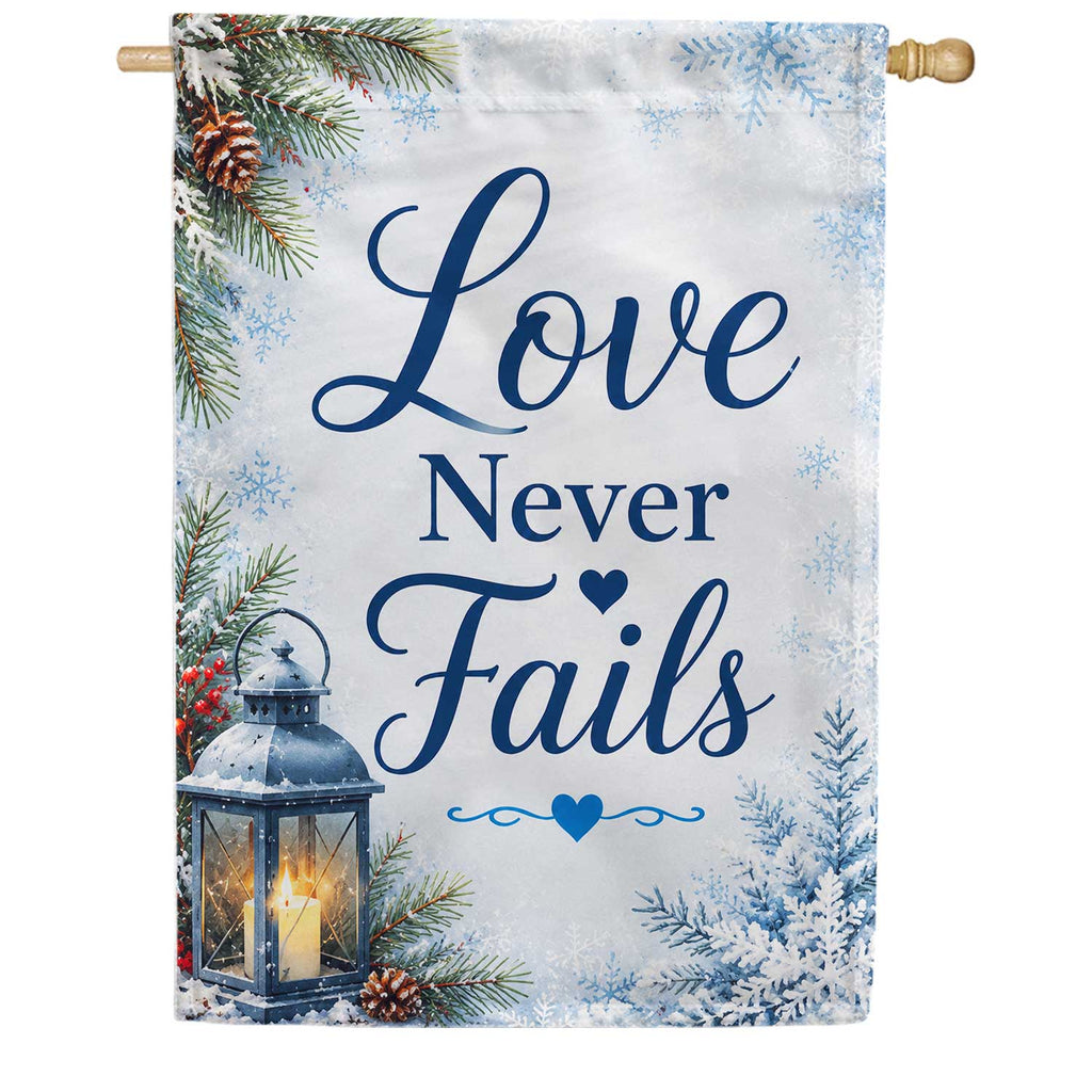 America Forever Love Never Fails Winter Lantern Snowflakes House Flag