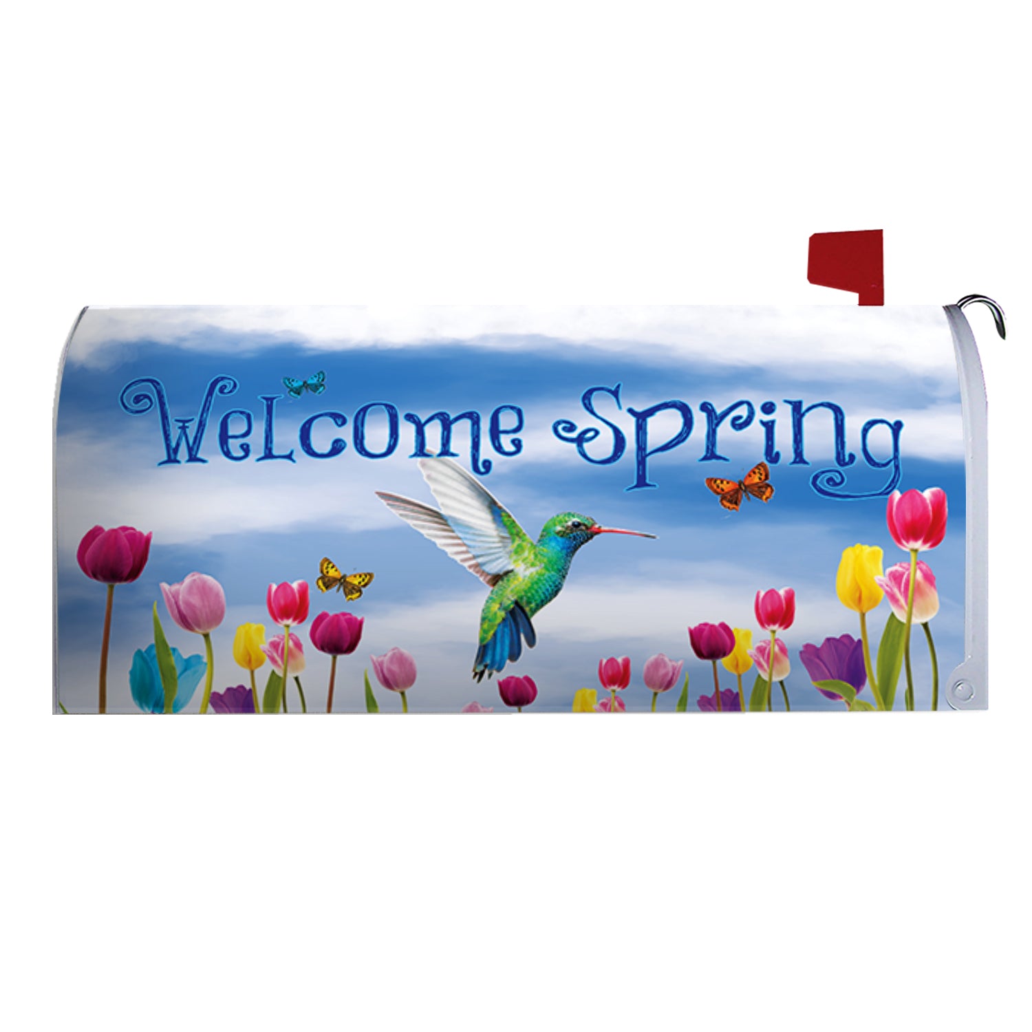 America Forever Spring Hummingbird and Tulips Mailbox Cover