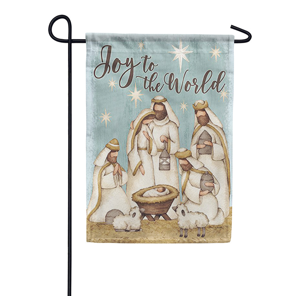 Carson Glittertrends Garden Flag - Nativity in Blue