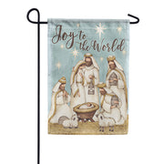 Carson Glittertrends Garden Flag - Nativity in Blue