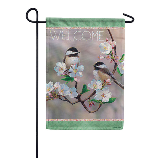 Carson Cherry Blossom Chickadee Glittertrends Garden Flag