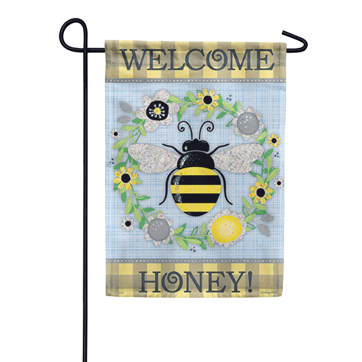 Carson Glittertrends Garden Flag - Bee Wreath