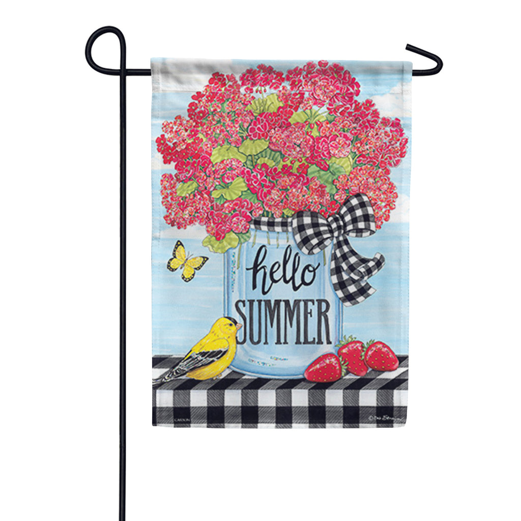 Carson Jar of Geraniums Glittertrends Garden Flag
