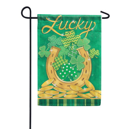Carson Lucky Horseshoe Foil Accent Garden Flag