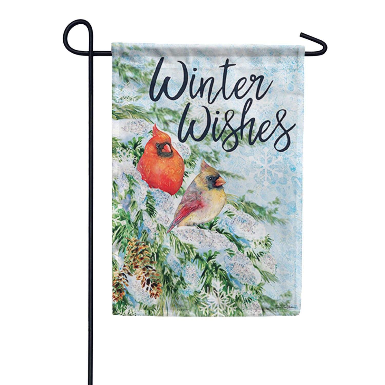 Carson Glittertrends Garden Flag - Snow Pines & Cardinals
