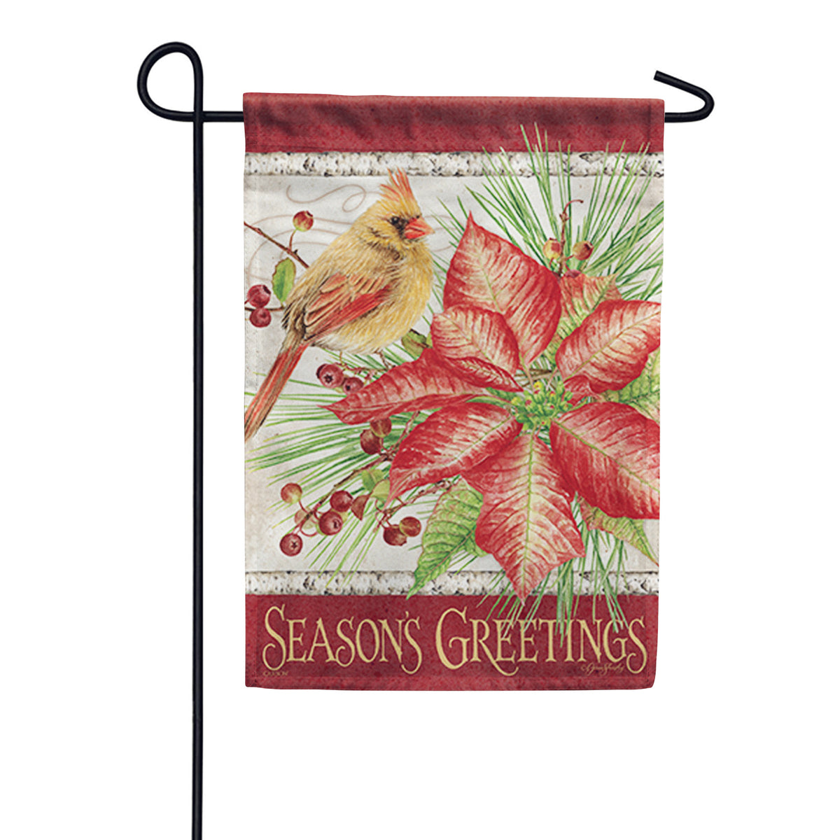 Carson Cardinal & Poinsettias Garden Flag