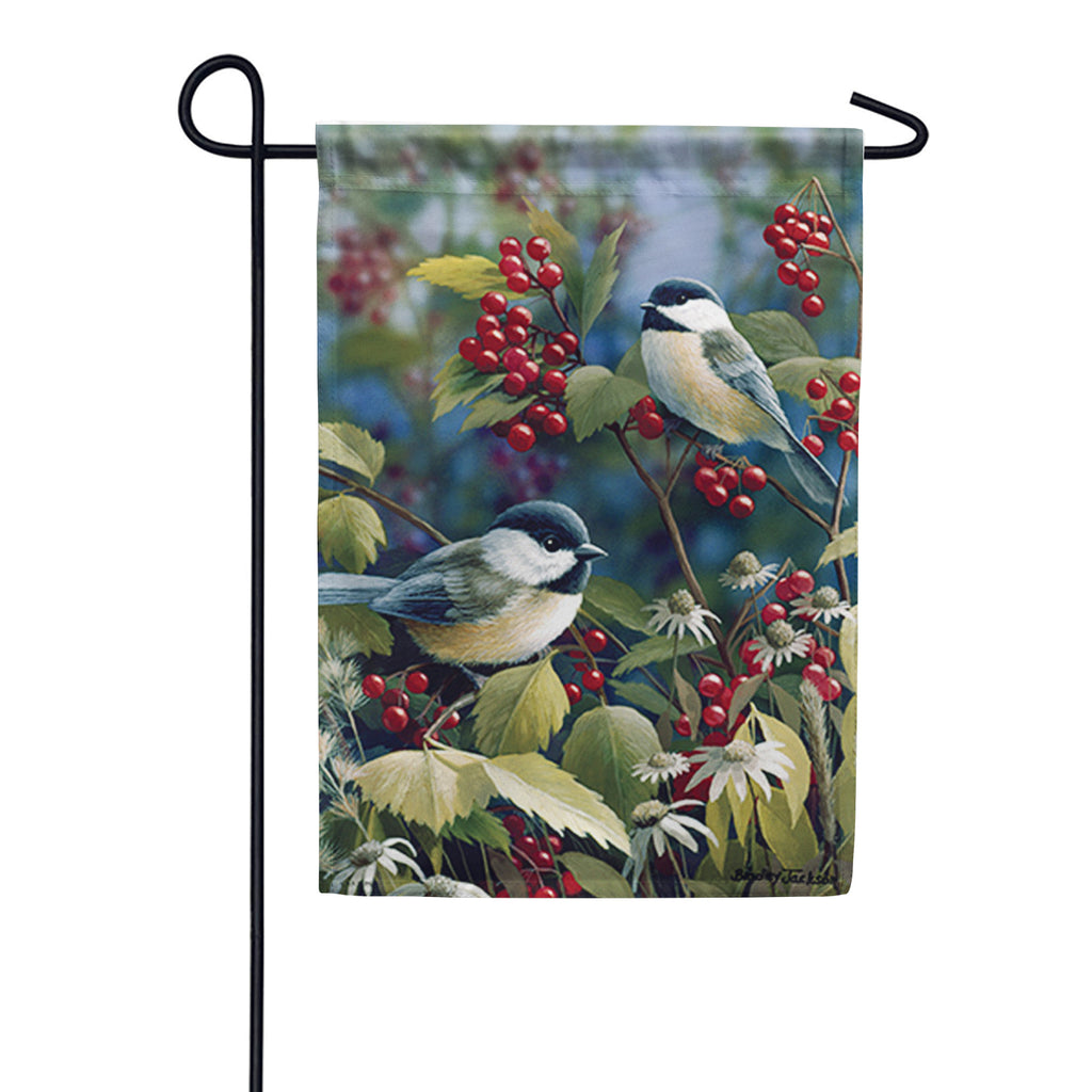 Carson Autumn Berry Chickadees - Garden Flag