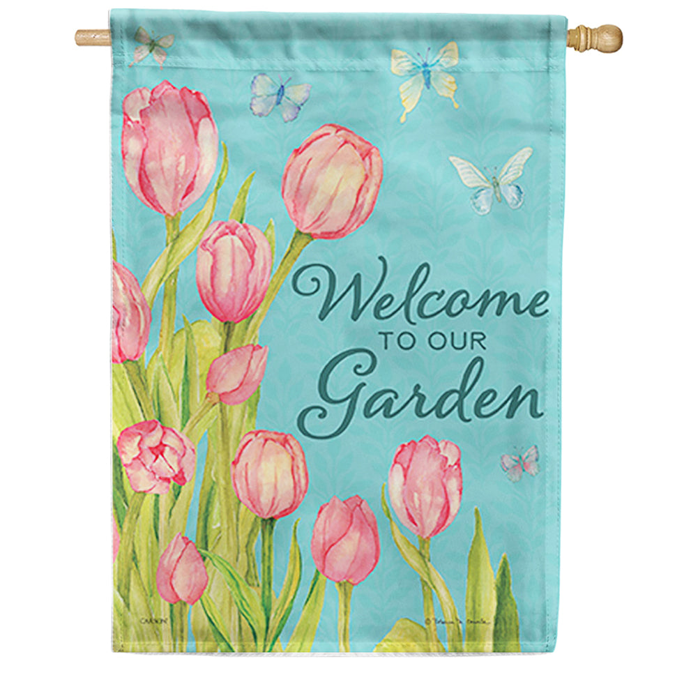 Carson Tulips & Butterflies Dura Soft House Flag