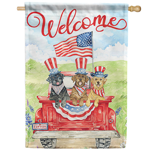 Carson Patriotic Pups Welcome House Flag