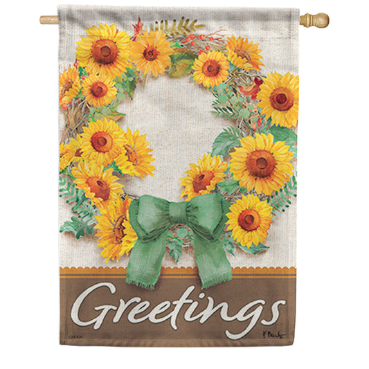 Carson Sage Sunflower Wreath House Flag