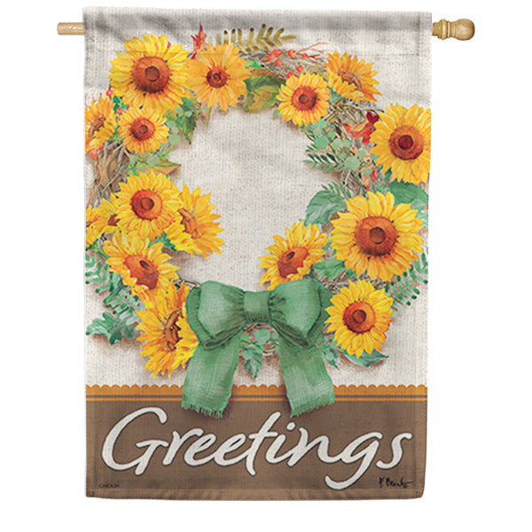 Carson Sage Sunflower Wreath House Flag