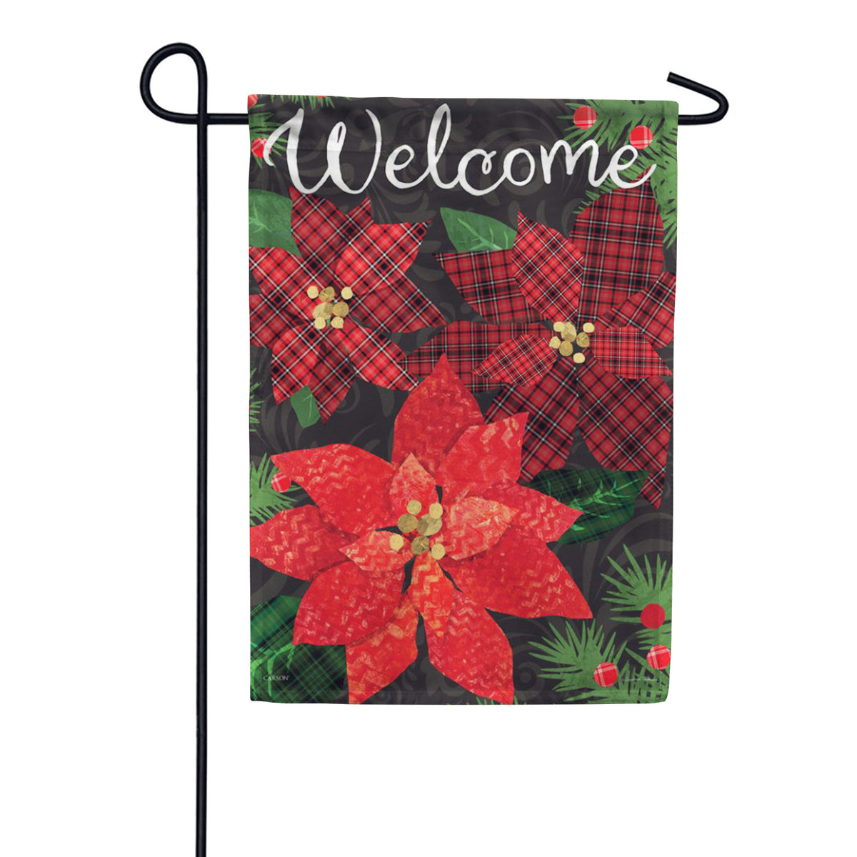 Carson Plaid Poinsettias Garden Flag