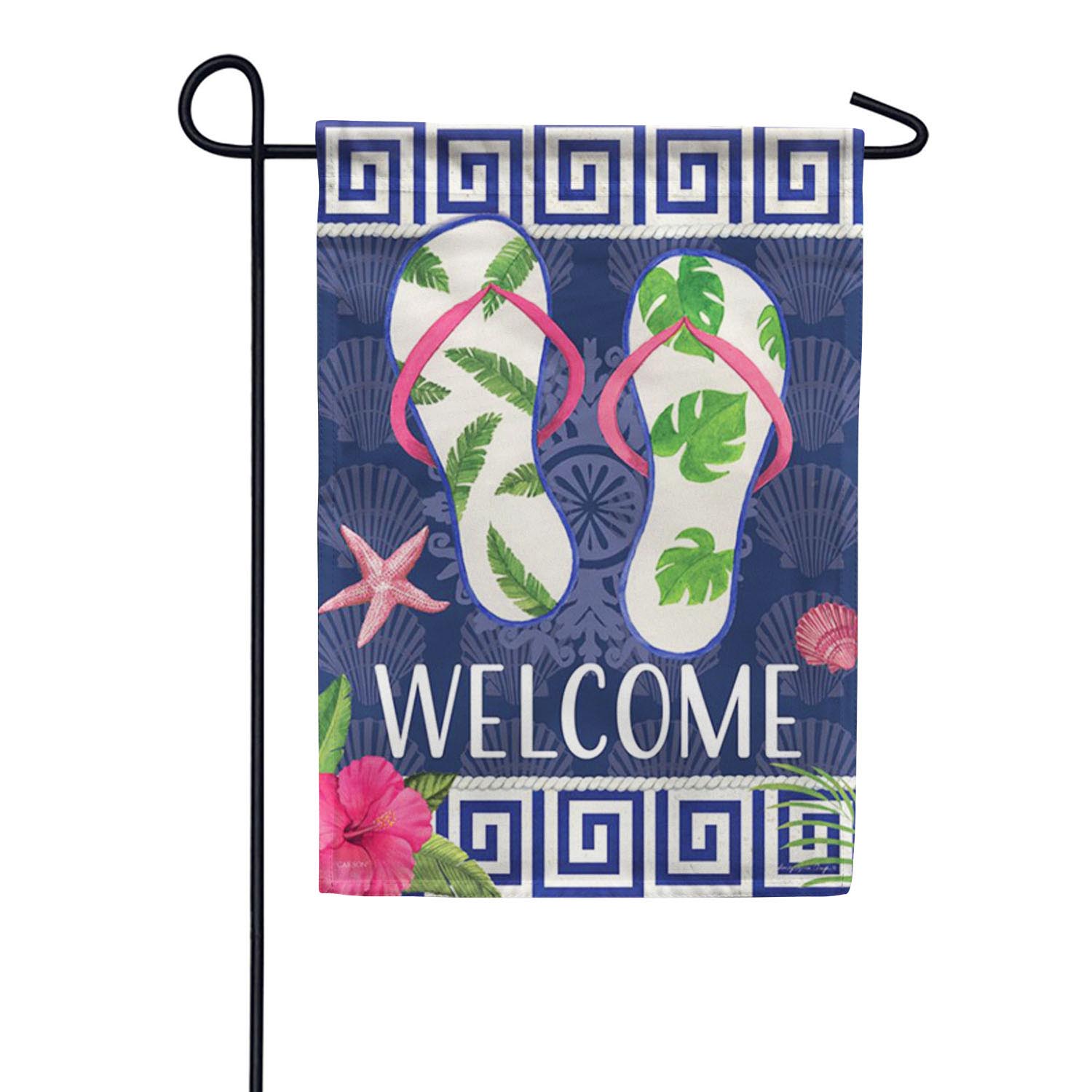 Carson Indigo Leaf Flip Flops Garden Flag