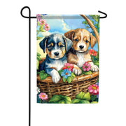 Carson Puppies in Basket Garden Flag
