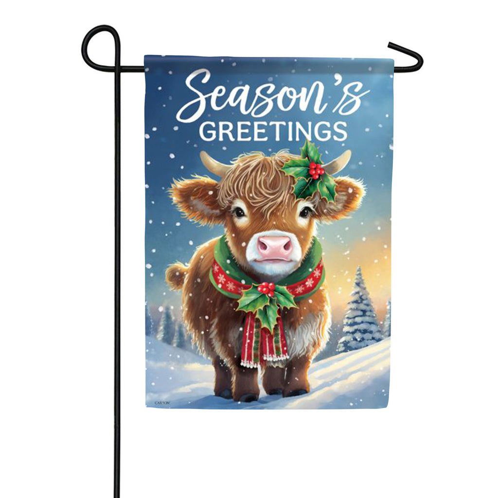 Season's Greeting Cow Garden Flag