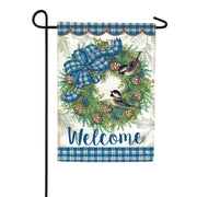 Carson Blue Winter Wreath Garden Flag
