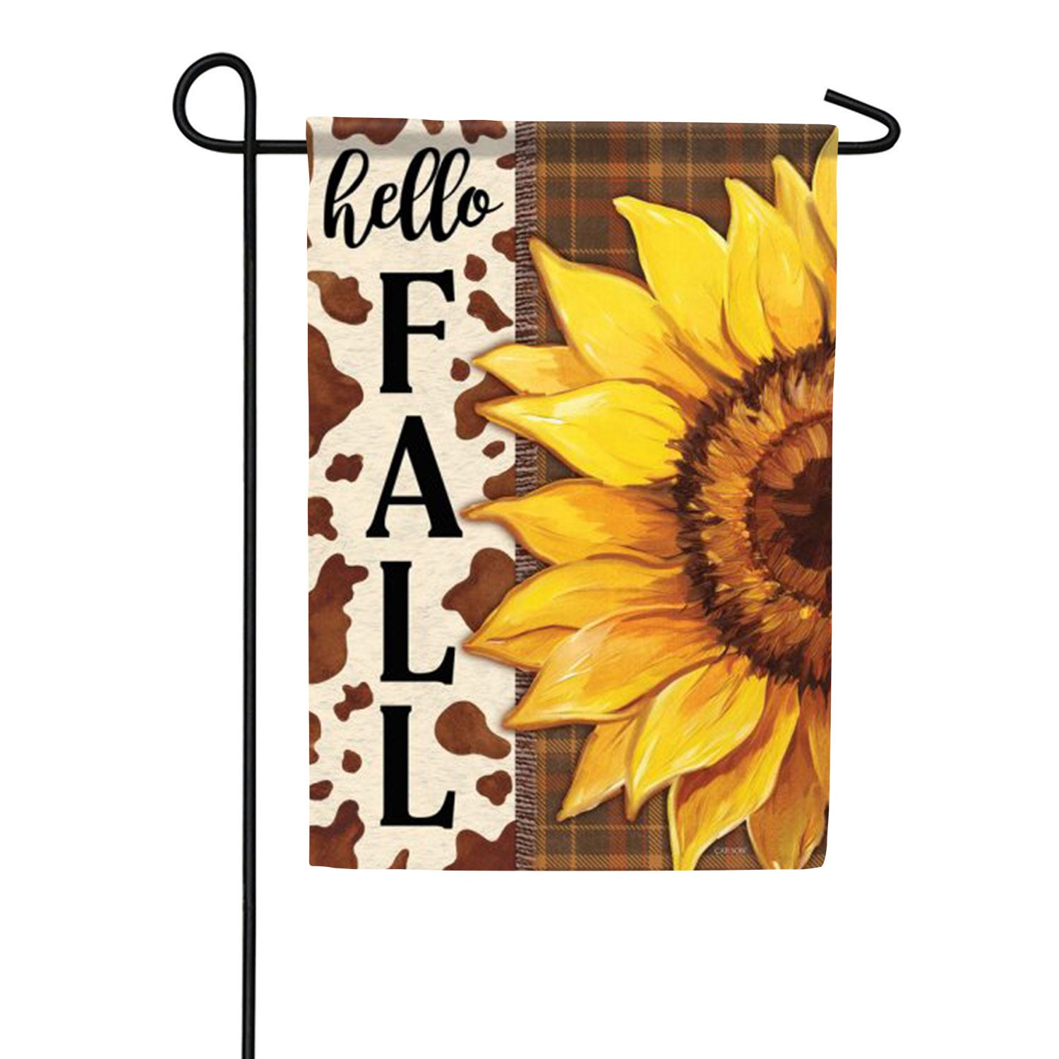 Hello Fall Cow Print Sunflower Garden Flag