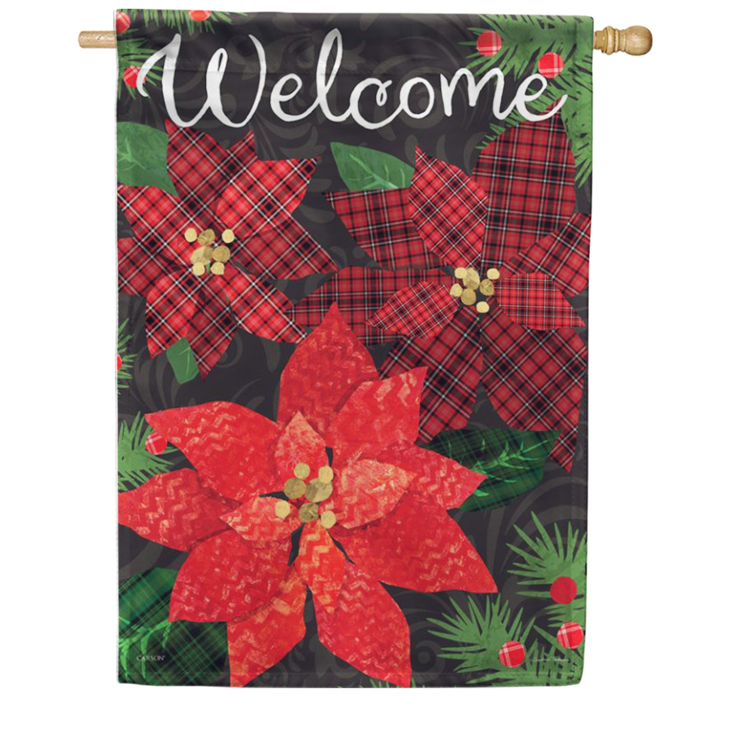 Carson House Flag - Plaid Poinsettias