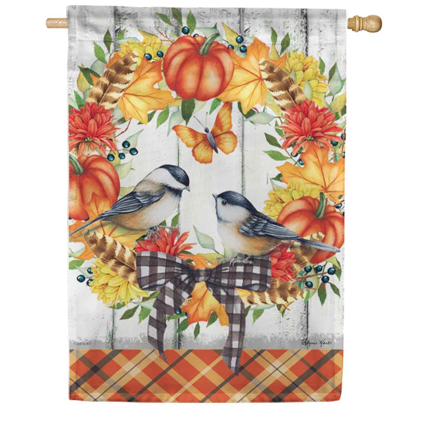 Carson House Flag - Chickadee Wreath